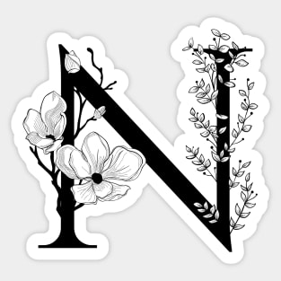 Letter N Monogram - Floral Initial Sticker